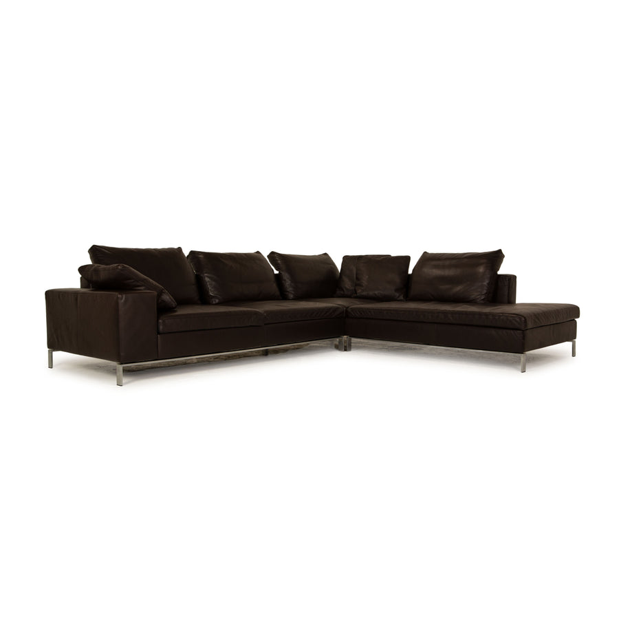 Walter Knoll Foster leather corner sofa brown dark brown sofa couch recamier right