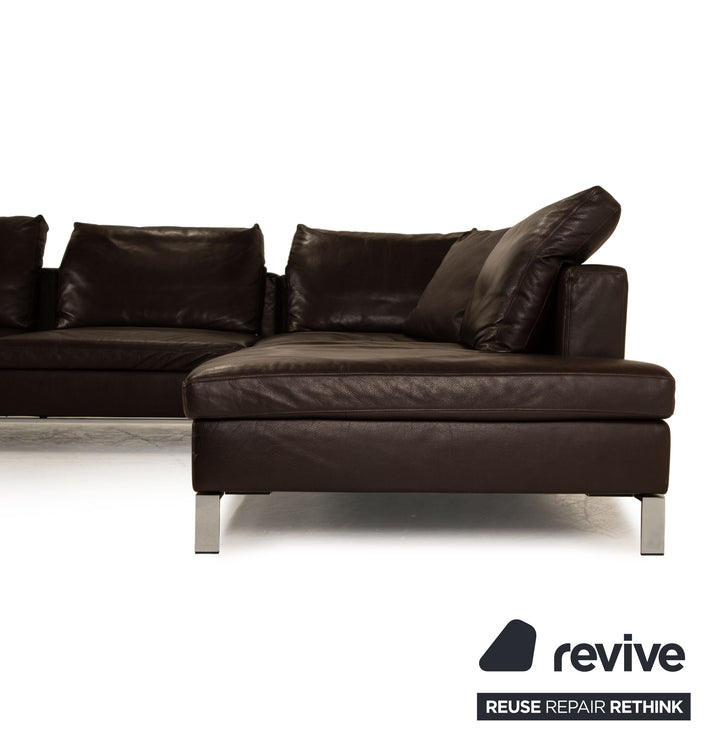 Walter Knoll Foster leather corner sofa brown dark brown sofa couch recamier right