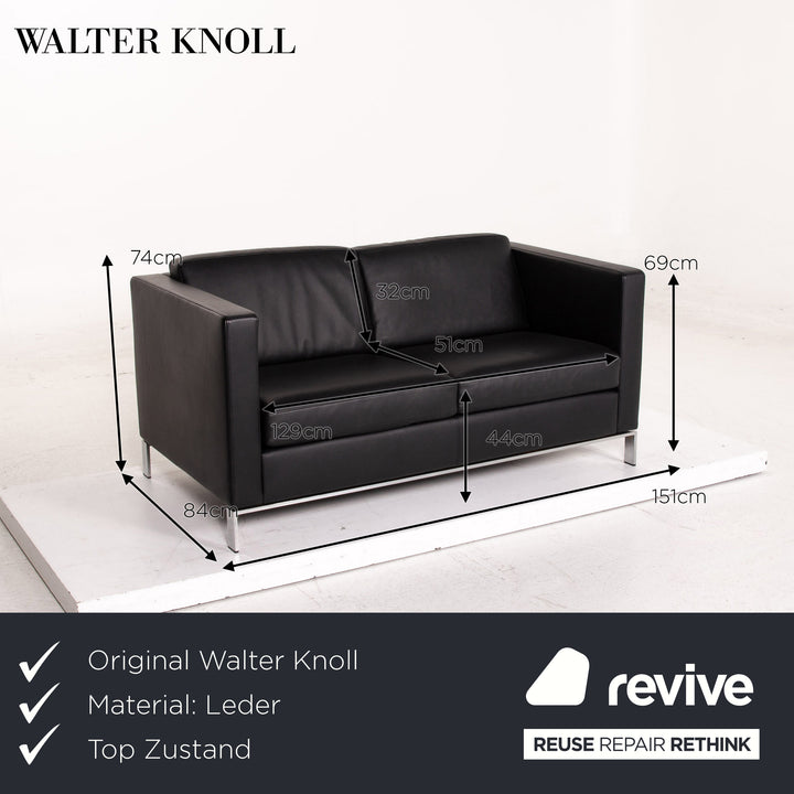 Walter Knoll Foster Leather Sofa Black Two Seater Couch