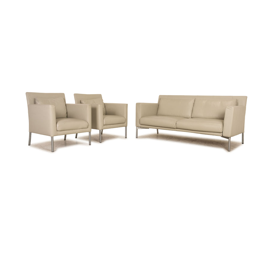 Walter Knoll Jason leather set 2x armchairs 1x two-seater cream sofa couch function