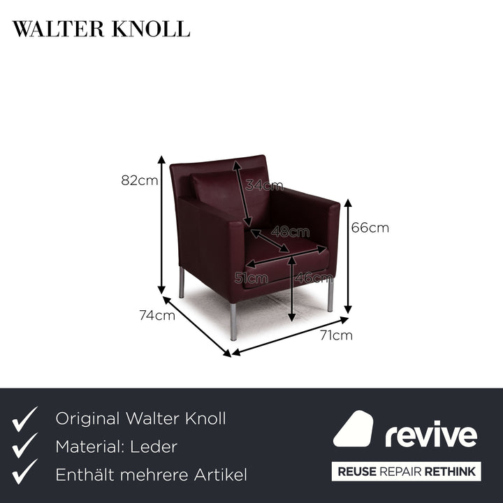 Walter Knoll Jason leather armchair set dark red 2x armchair