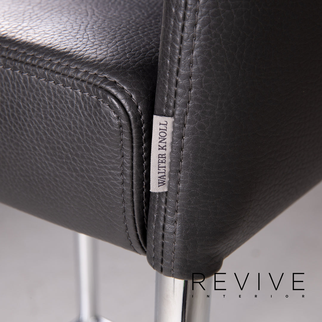 Walter Knoll leather bar stool set anthracite gray 3x chair #15120