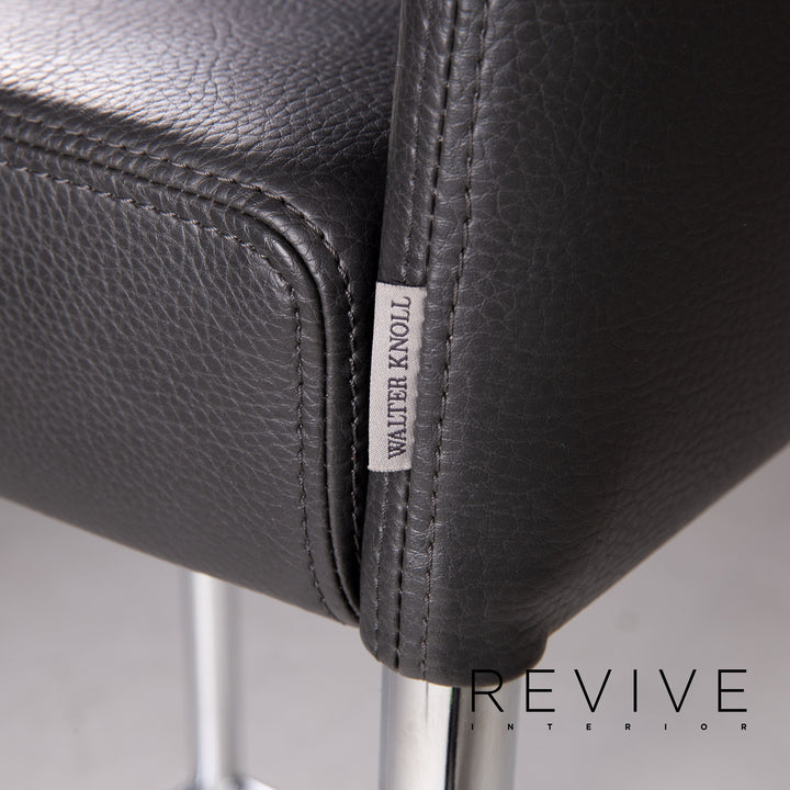 Walter Knoll leather bar stool set anthracite gray 3x chair #15120