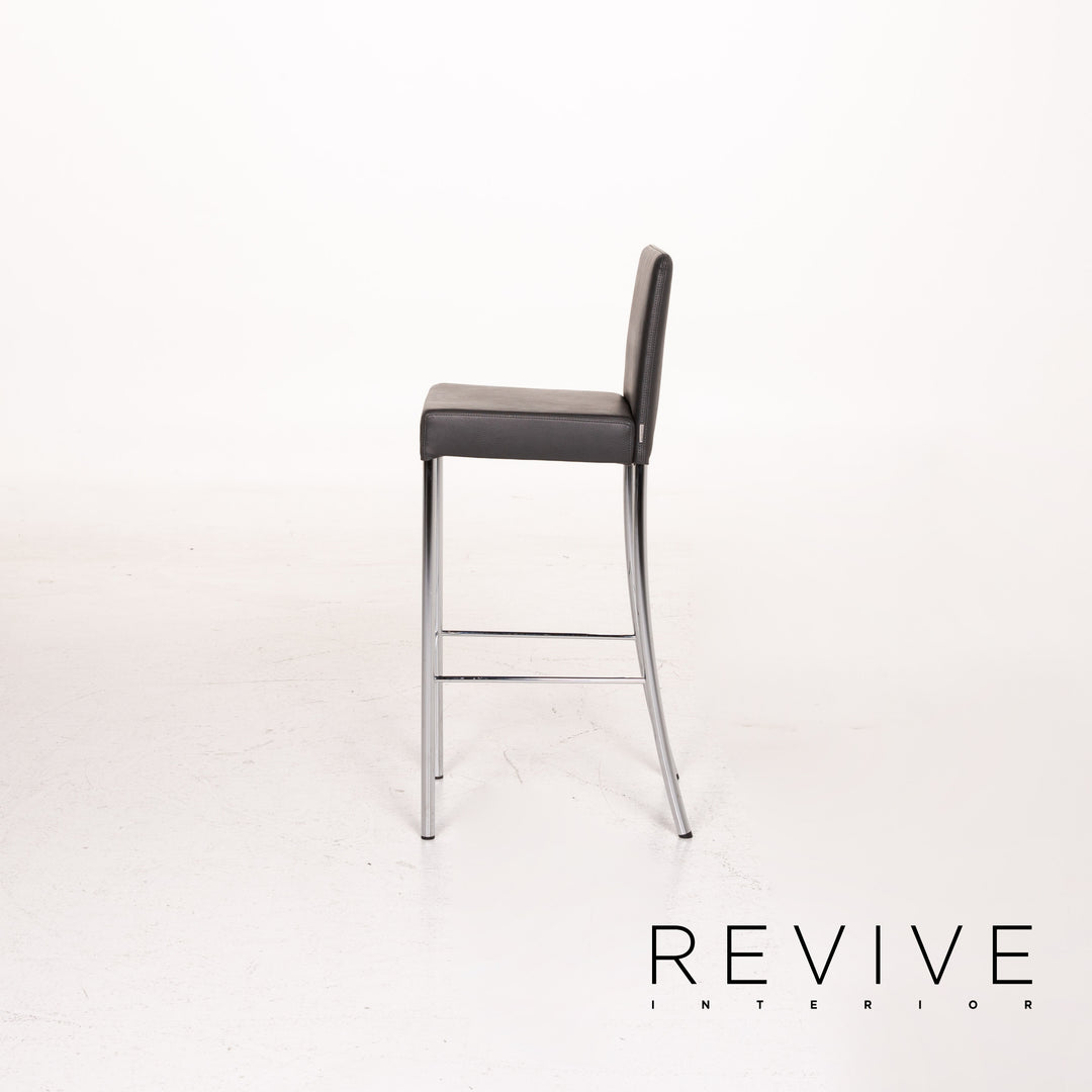 Walter Knoll leather bar stool set anthracite gray 3x chair #15120