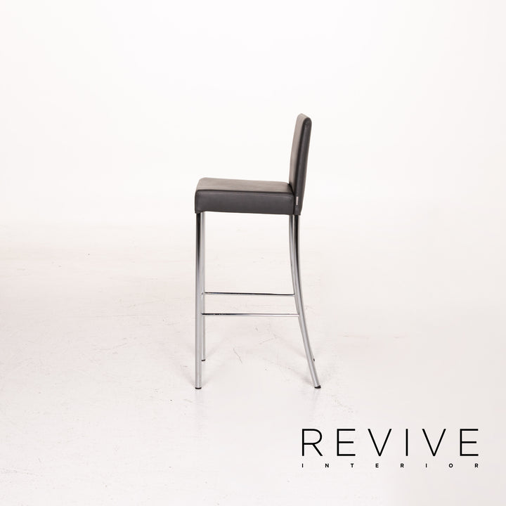 Walter Knoll leather bar stool set anthracite gray 3x chair #15120