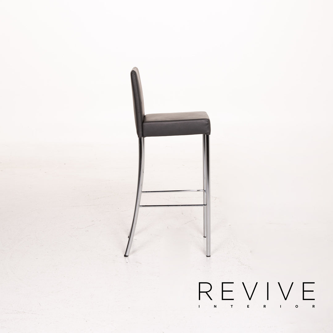 Walter Knoll leather bar stool set anthracite gray 3x chair #15120