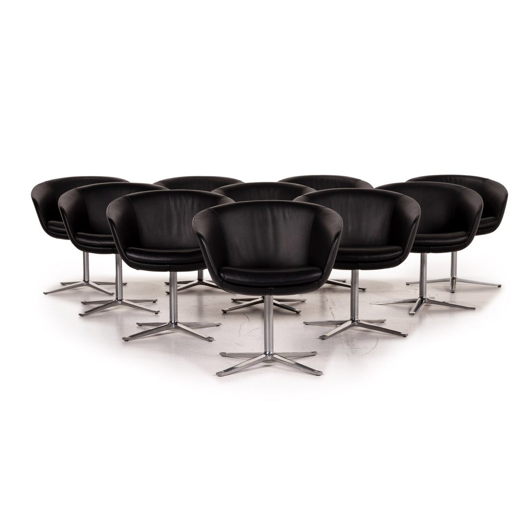 Walter Knoll leather armchair set black 10x chair #15597