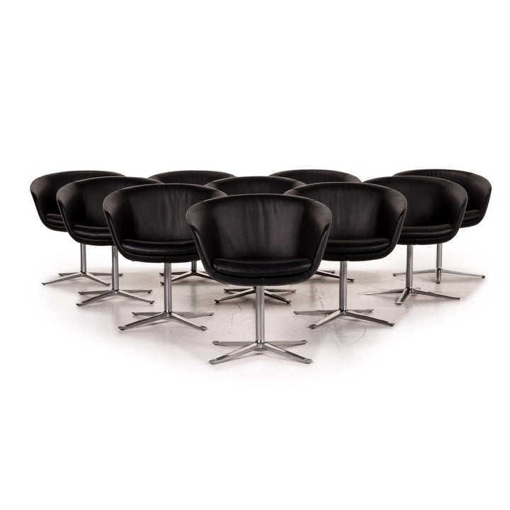 Walter Knoll leather armchair set black 10x chair #15597