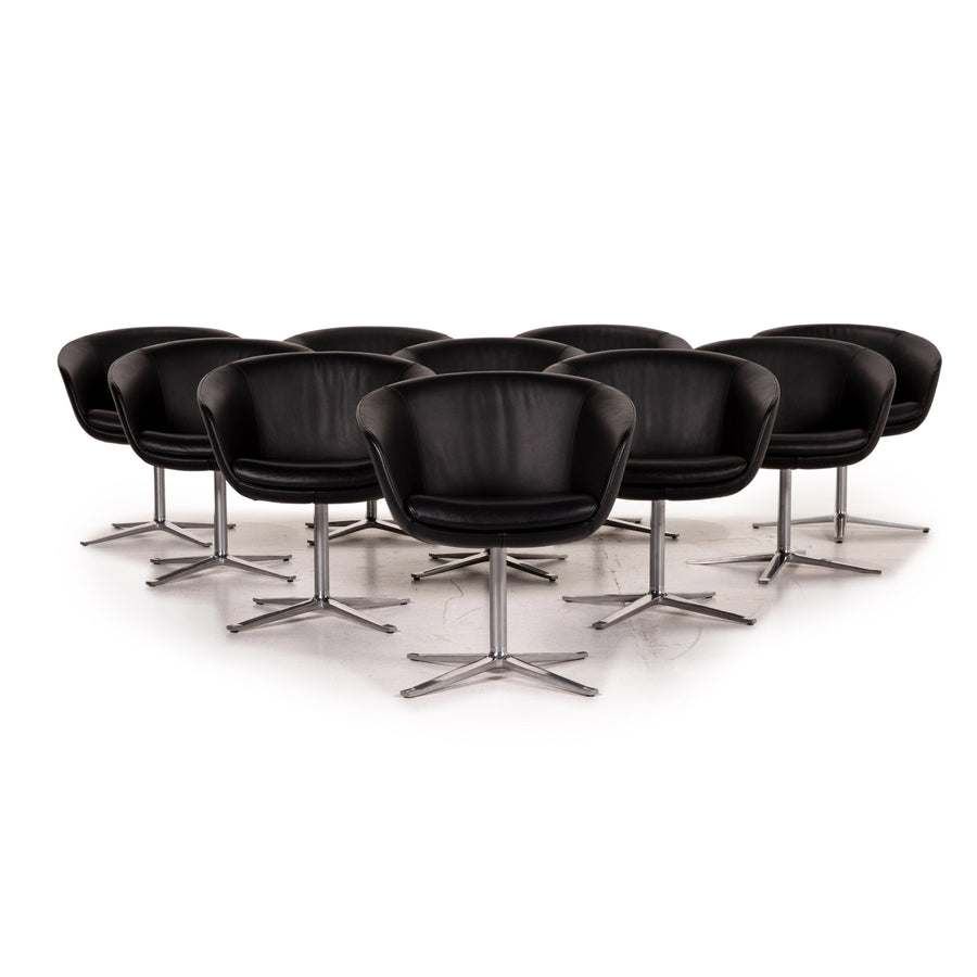 Walter Knoll leather armchair set black 10x chair #15597