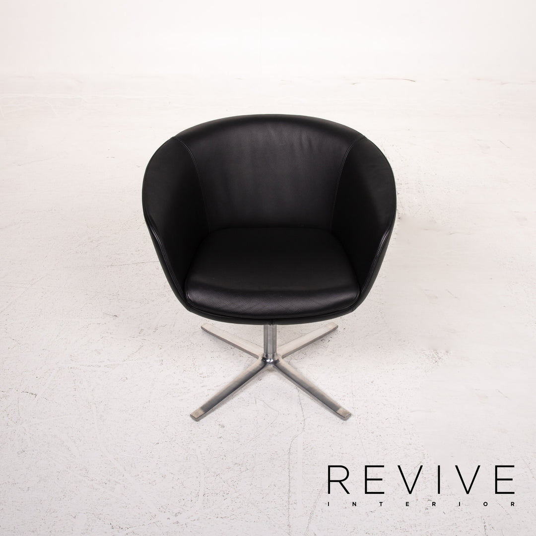 Walter Knoll leather armchair set black 10x chair #15597