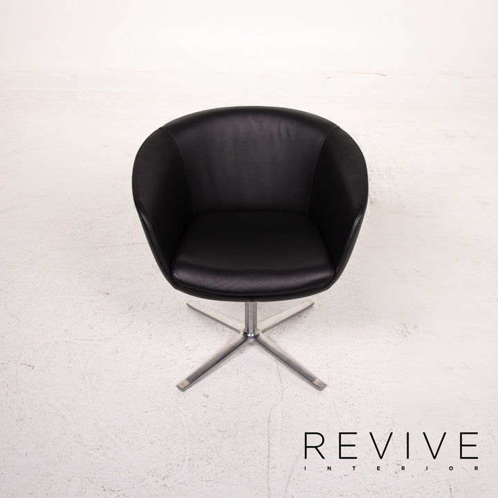 Walter Knoll leather armchair set black 10x chair #15597