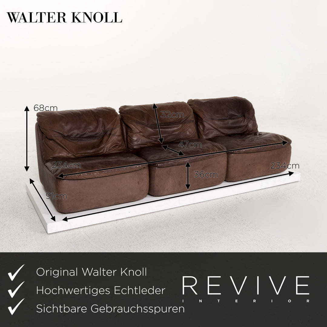 Walter Knoll Leder Sofa inkl. Hocker Braun Dreisitzer Couch #13055