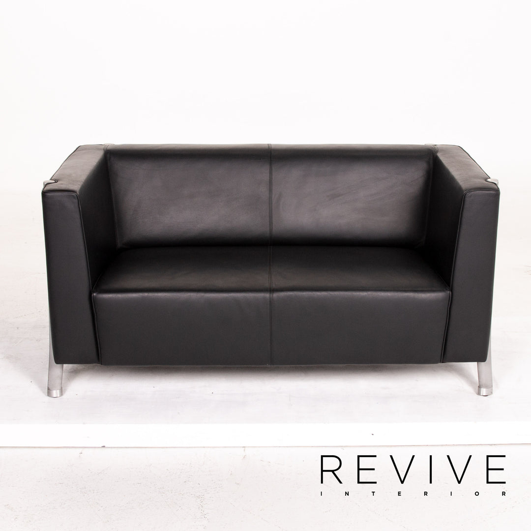 Walter Knoll Leather Sofa Black Two Seater Couch #14858