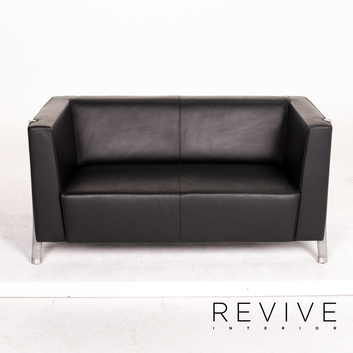 Walter Knoll Leather Sofa Black Two Seater Couch #14858