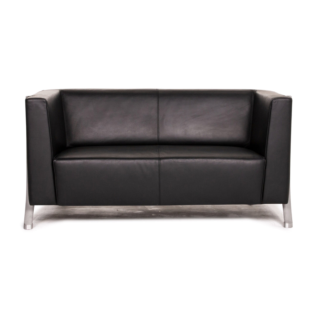 Walter Knoll Leather Sofa Black Two Seater Couch #14858