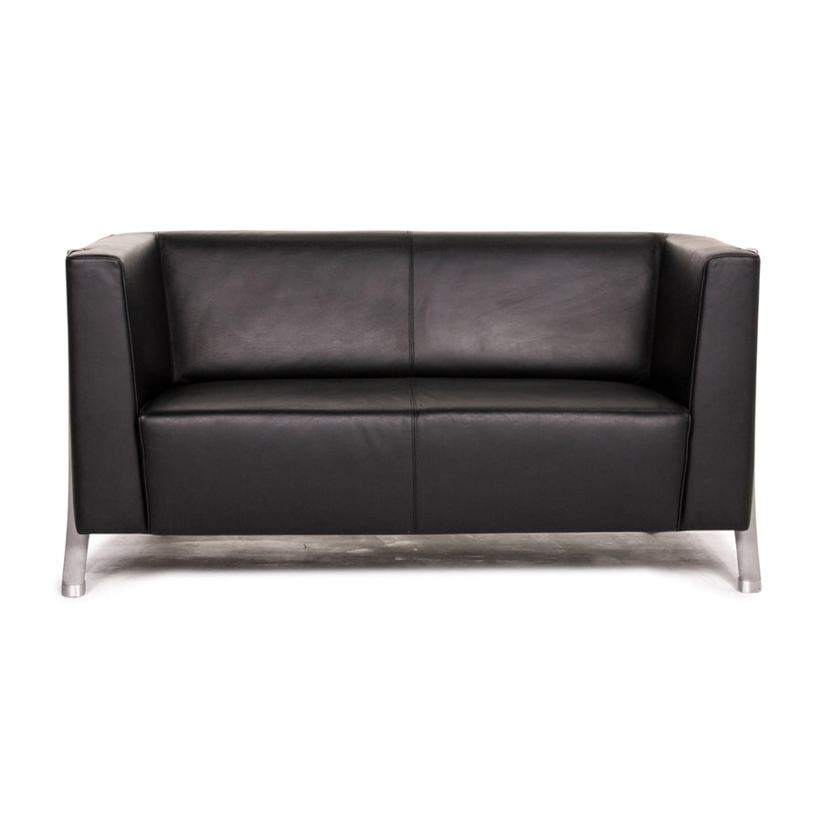 Walter Knoll Leather Sofa Black Two Seater Couch #14858