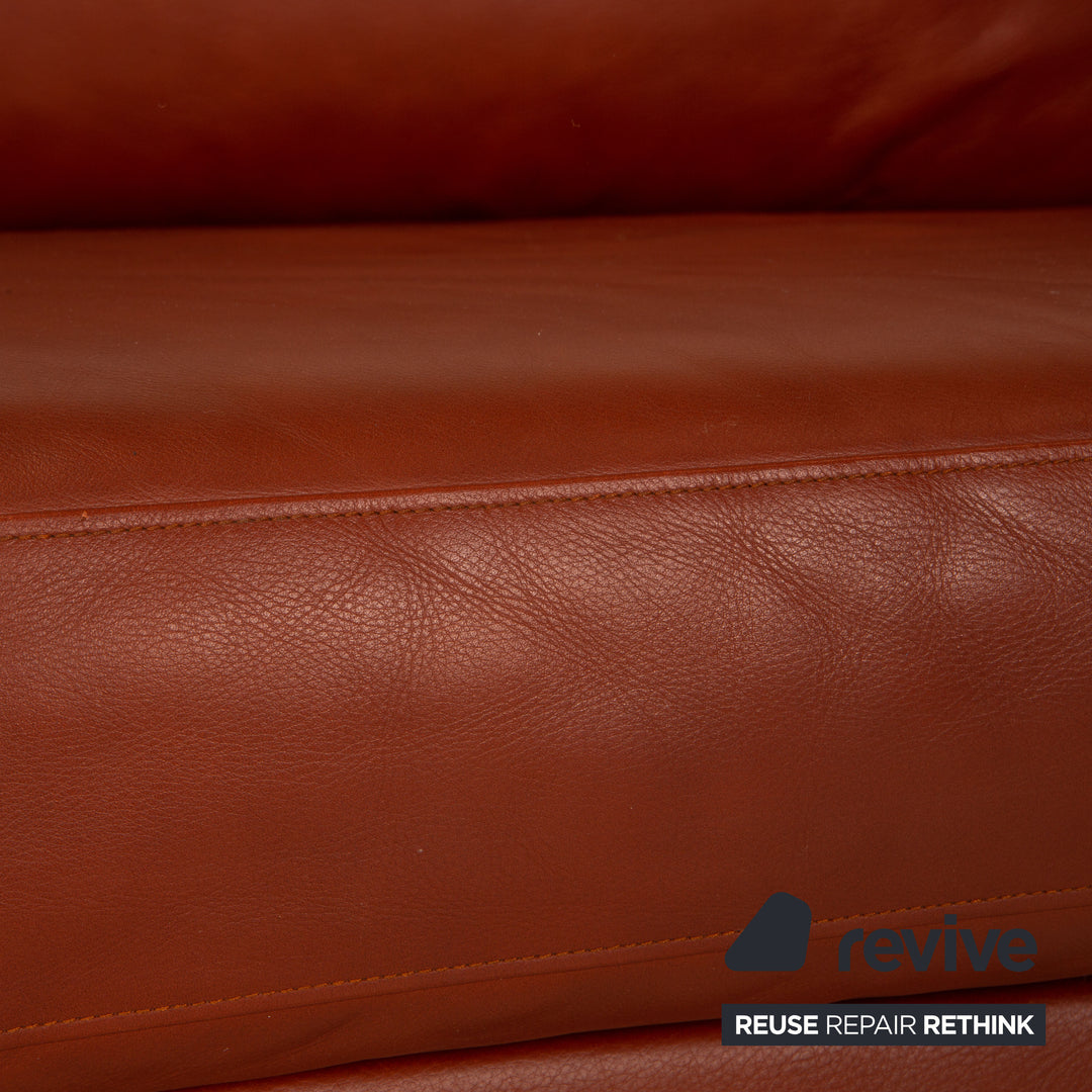 Walter Knoll leather two-seater rust brown sofa couch
