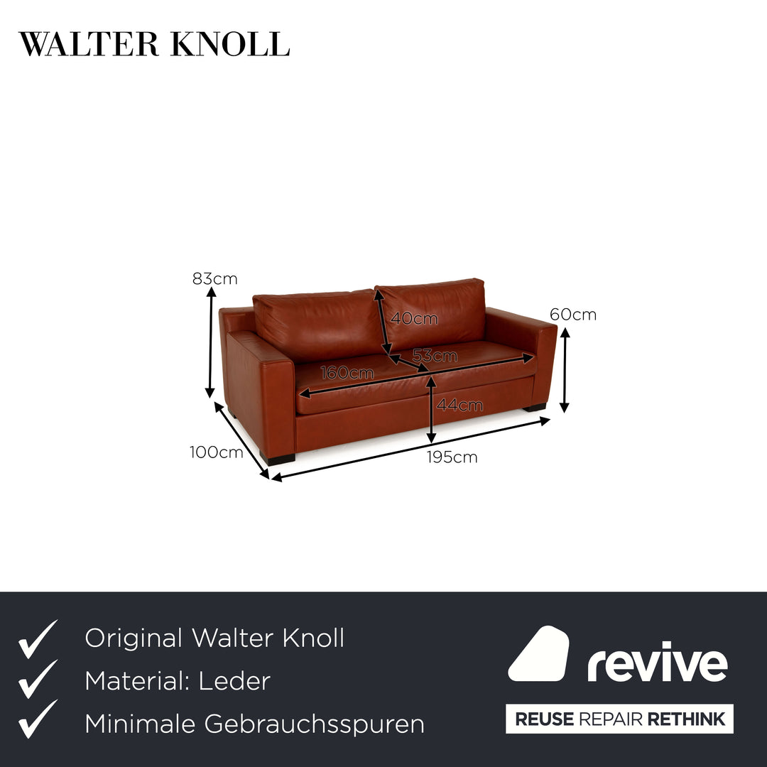 Walter Knoll leather two-seater rust brown sofa couch