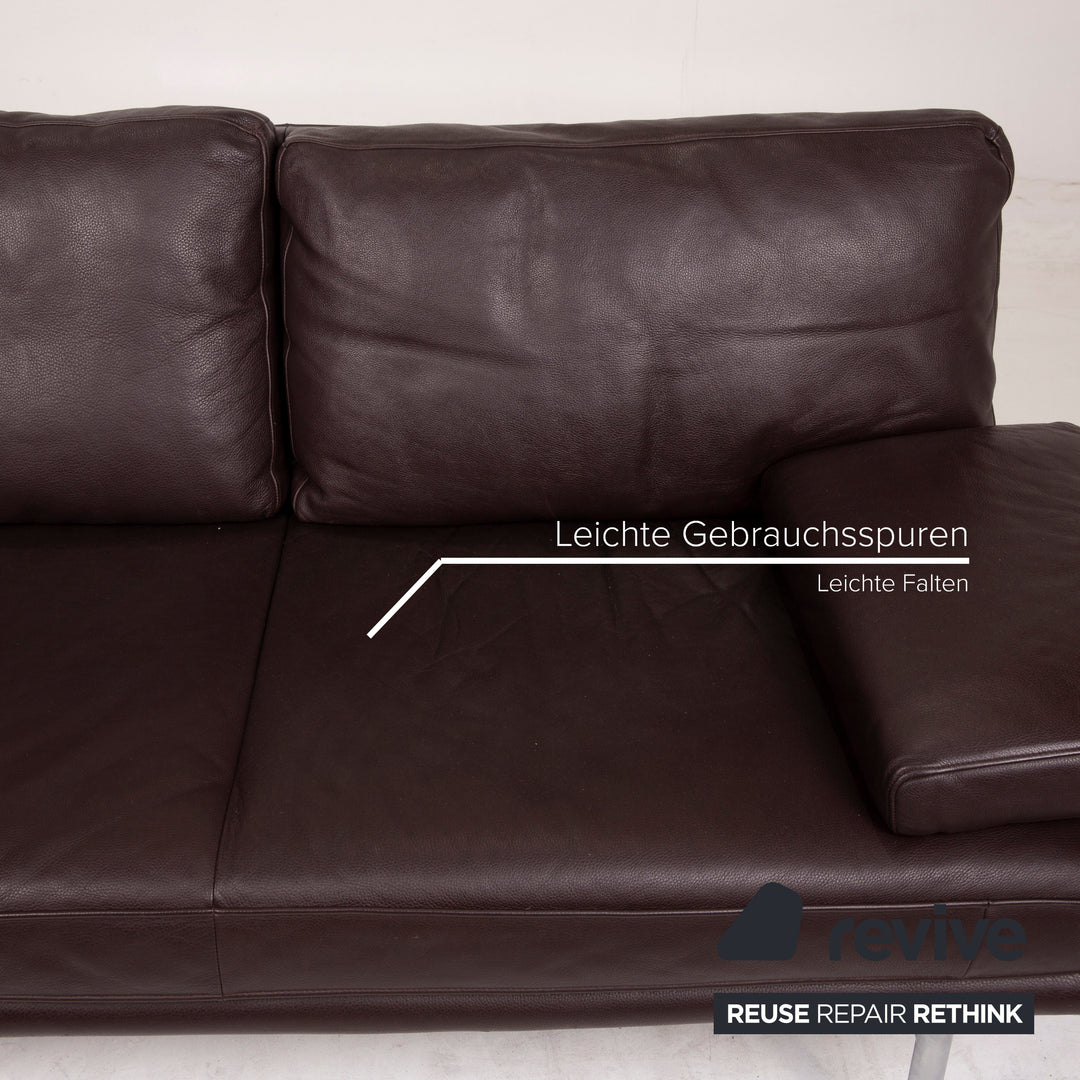 Walter Knoll Living Platform Leather Sofa Brown Three Seater Function Dark Brown