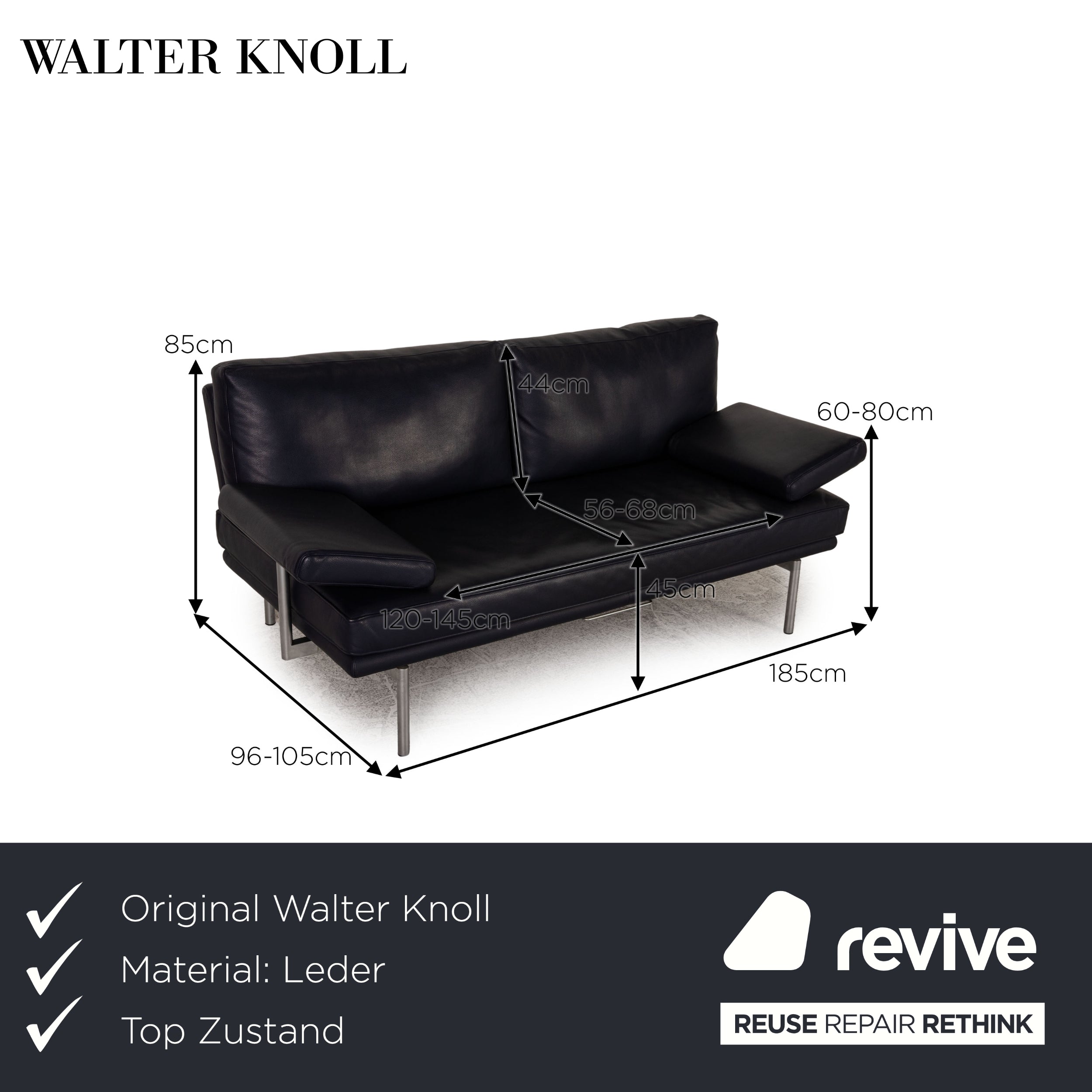 Walter Knoll Living Platform leather two-seater blue dark blue sofa couch function