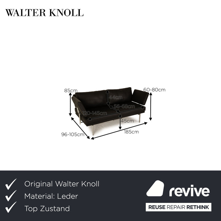 Walter Knoll Living Platform Leather Two Seater Black Sofa Couch