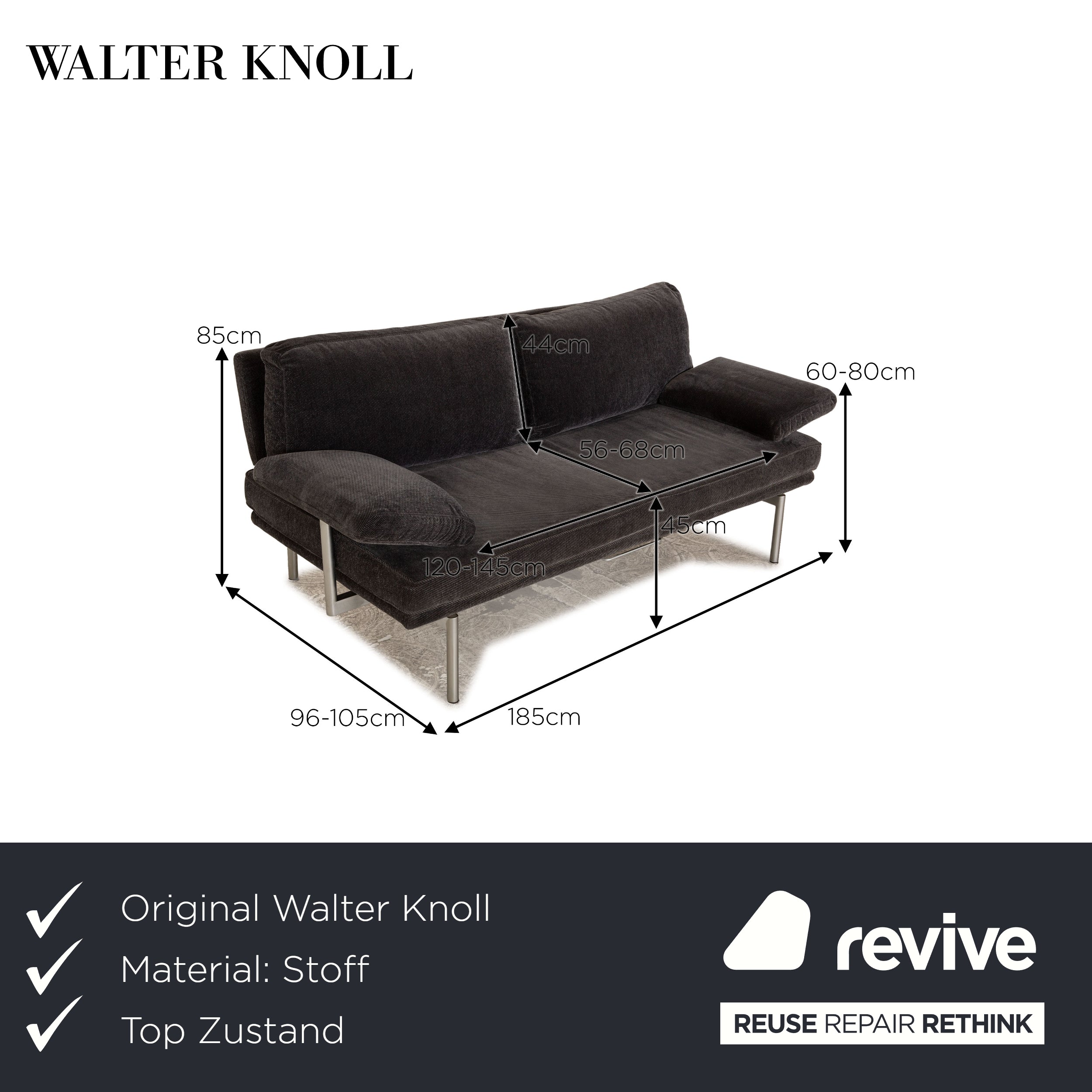 Walter Knoll Living Platform fabric two-seater gray manual function