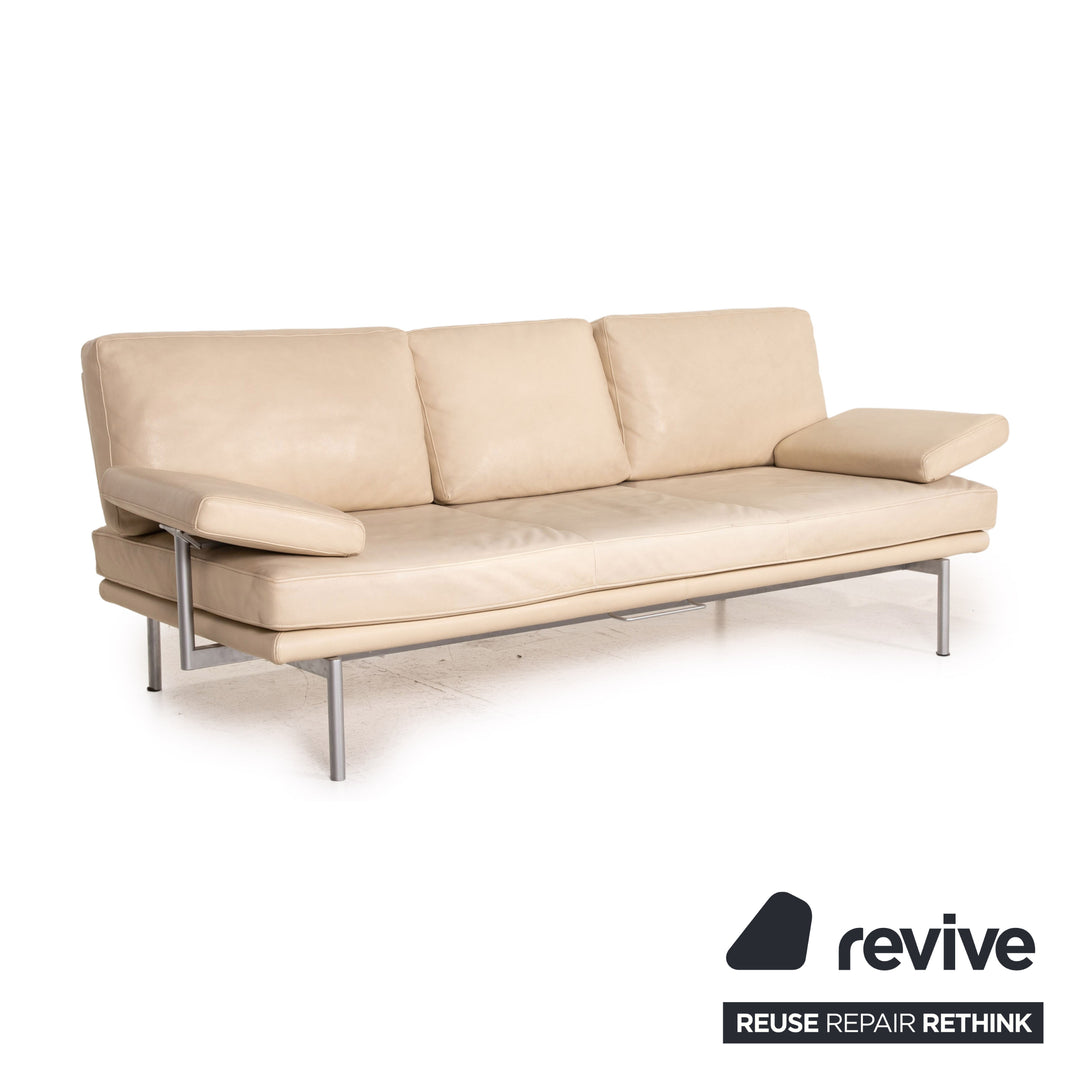 Walter Knoll Living Plattform Leder Sofa Garnitur Beige 1x Dreisitzer 1x Hocker