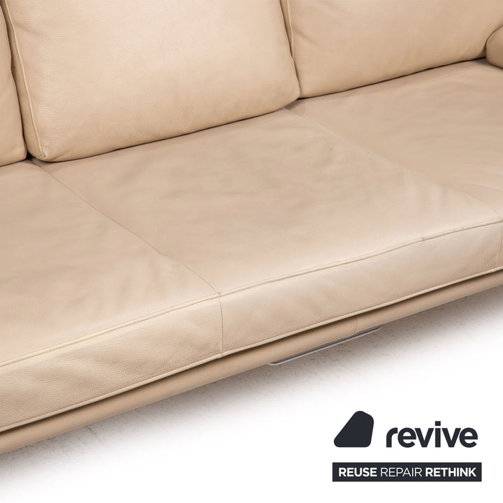 Walter Knoll Living Plattform Leder Sofa Garnitur Beige 1x Dreisitzer 1x Hocker