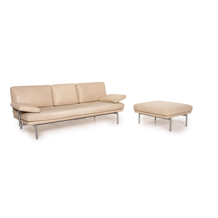 Walter Knoll Living Plattform Leder Sofa Garnitur Beige 1x Dreisitzer 1x Hocker