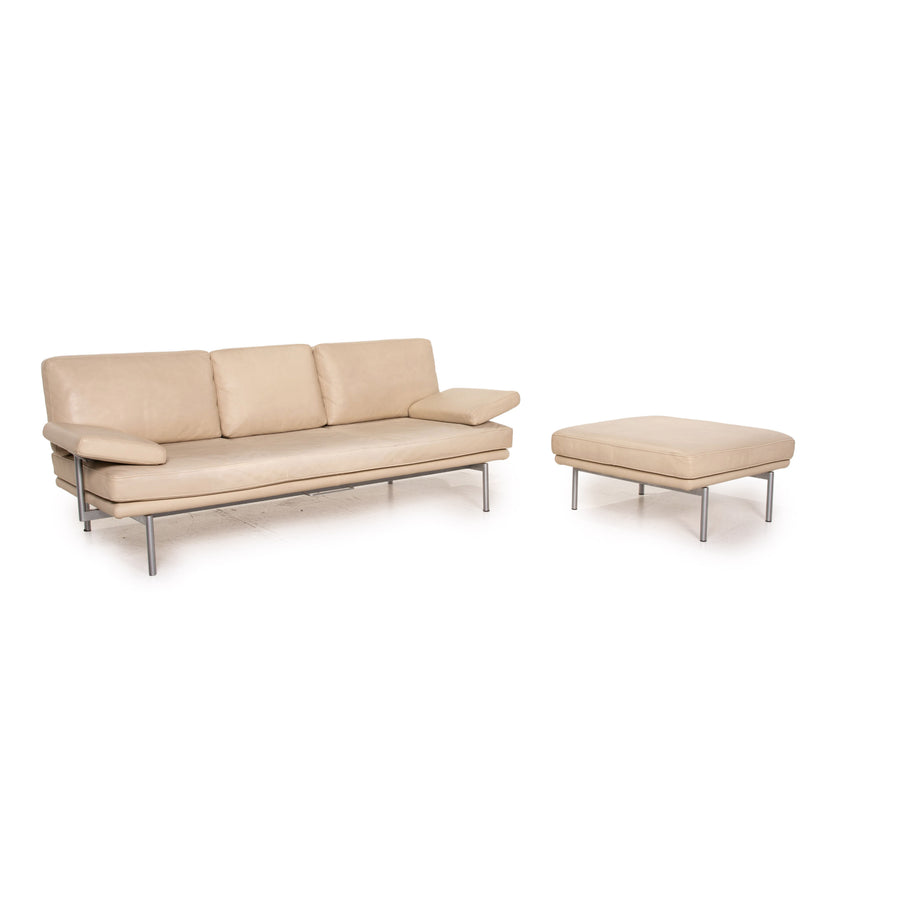 Walter Knoll Living Plattform Leder Sofa Garnitur Beige 1x Dreisitzer 1x Hocker