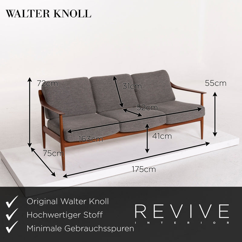Walter Knoll Stoff Sofa Grau Dreisitzer Couch 