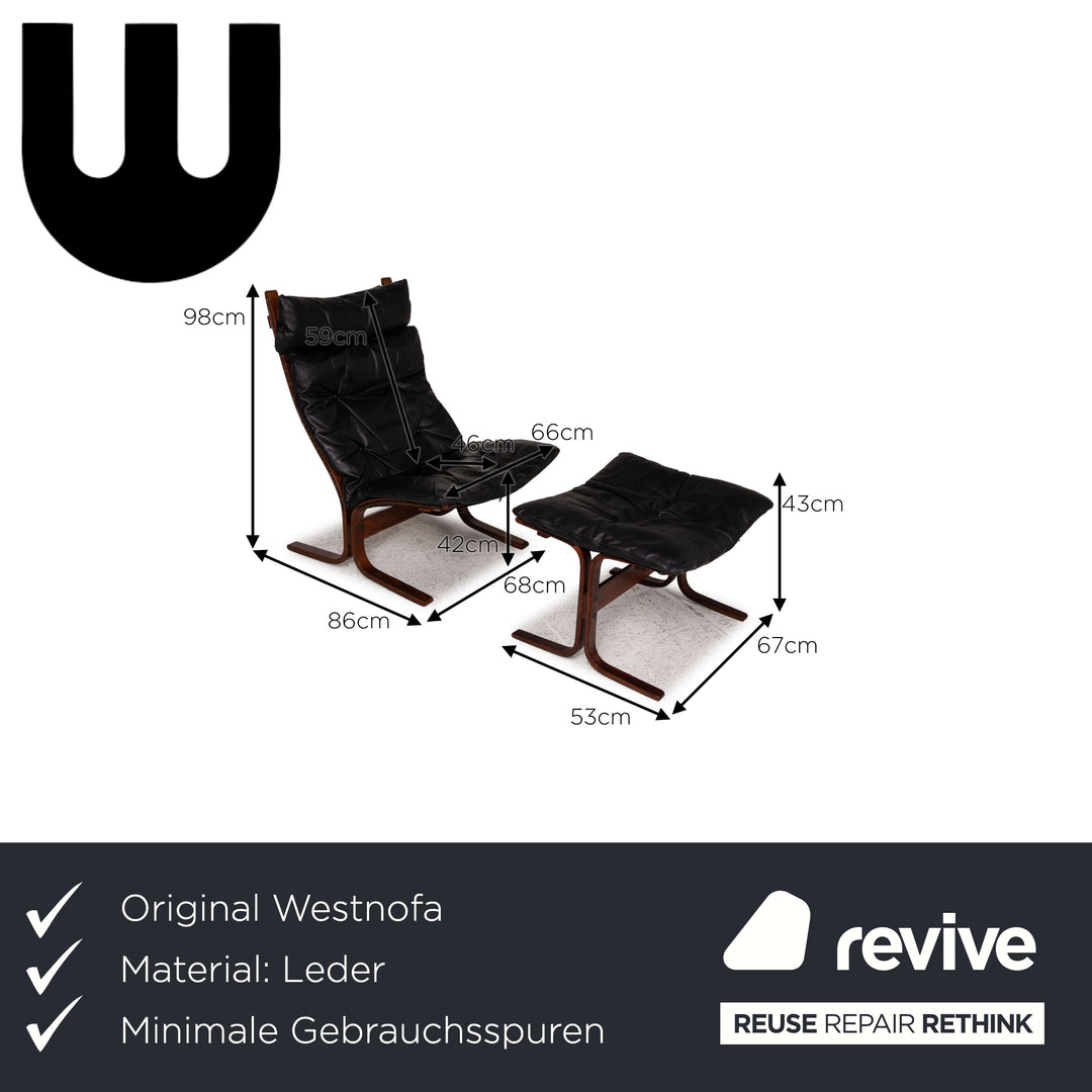 Westnofa Siesta Leder Sessel Schwarz inkl. Hocker