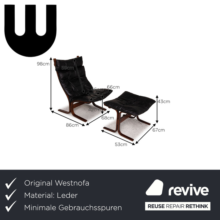 Westnofa Siesta Leder Sessel Schwarz inkl. Hocker