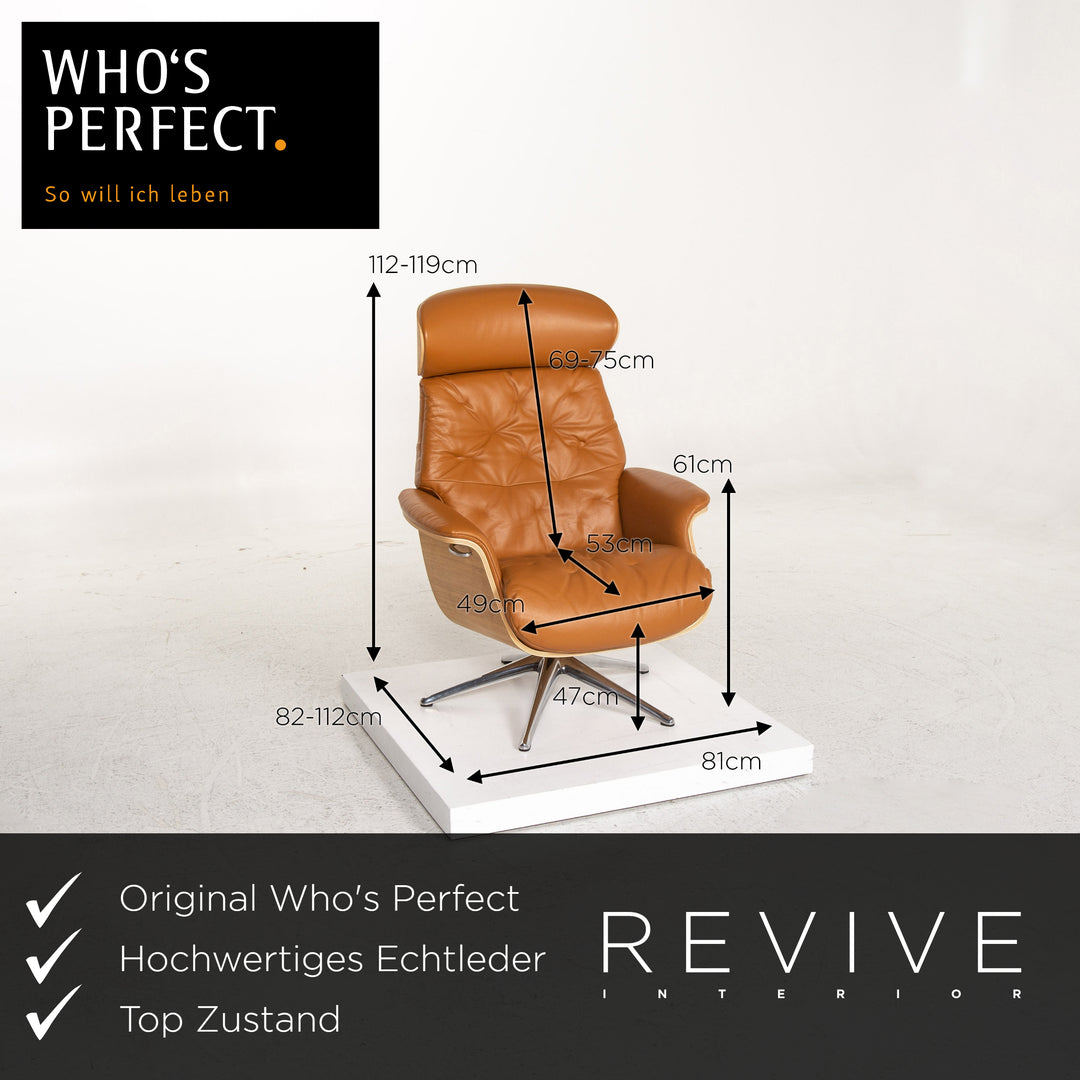 Who's Perfect Bianca Leather Armchair incl. Stool Cognac Brown Relaxation Function Relaxation Armchair #13365