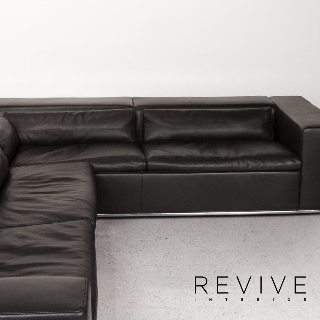 Who's Perfect Boston Leather Corner Sofa Black Sofa Function Couch #13516