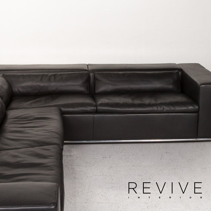 Who's Perfect Boston Leather Corner Sofa Black Sofa Function Couch #13516