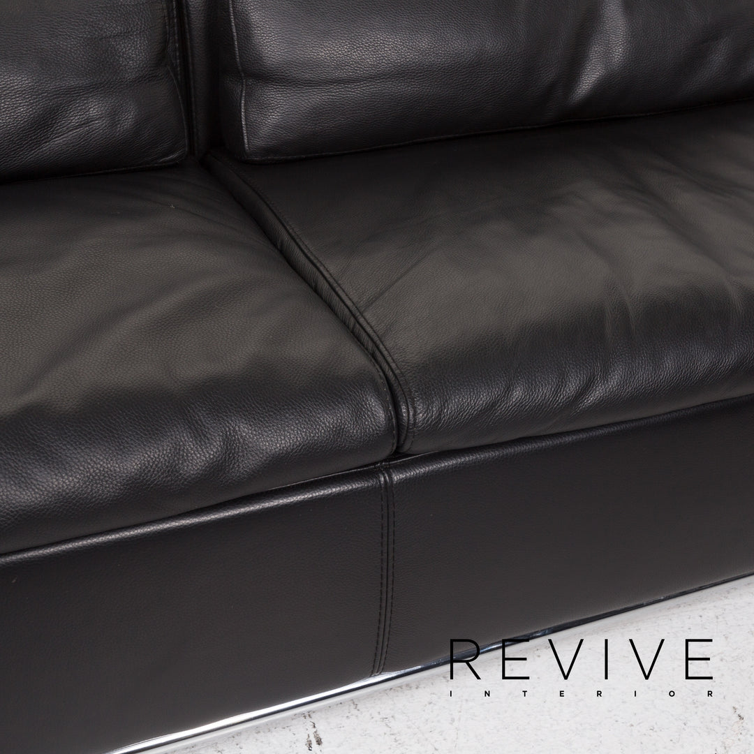 Who's Perfect Boston Leather Corner Sofa Black Sofa Function Couch #13516