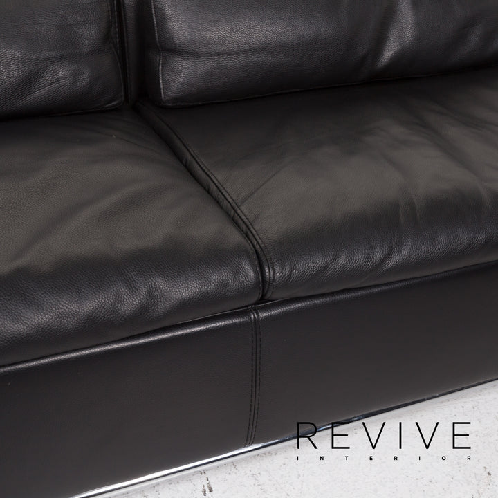 Who's Perfect Boston Leather Corner Sofa Black Sofa Function Couch #13516