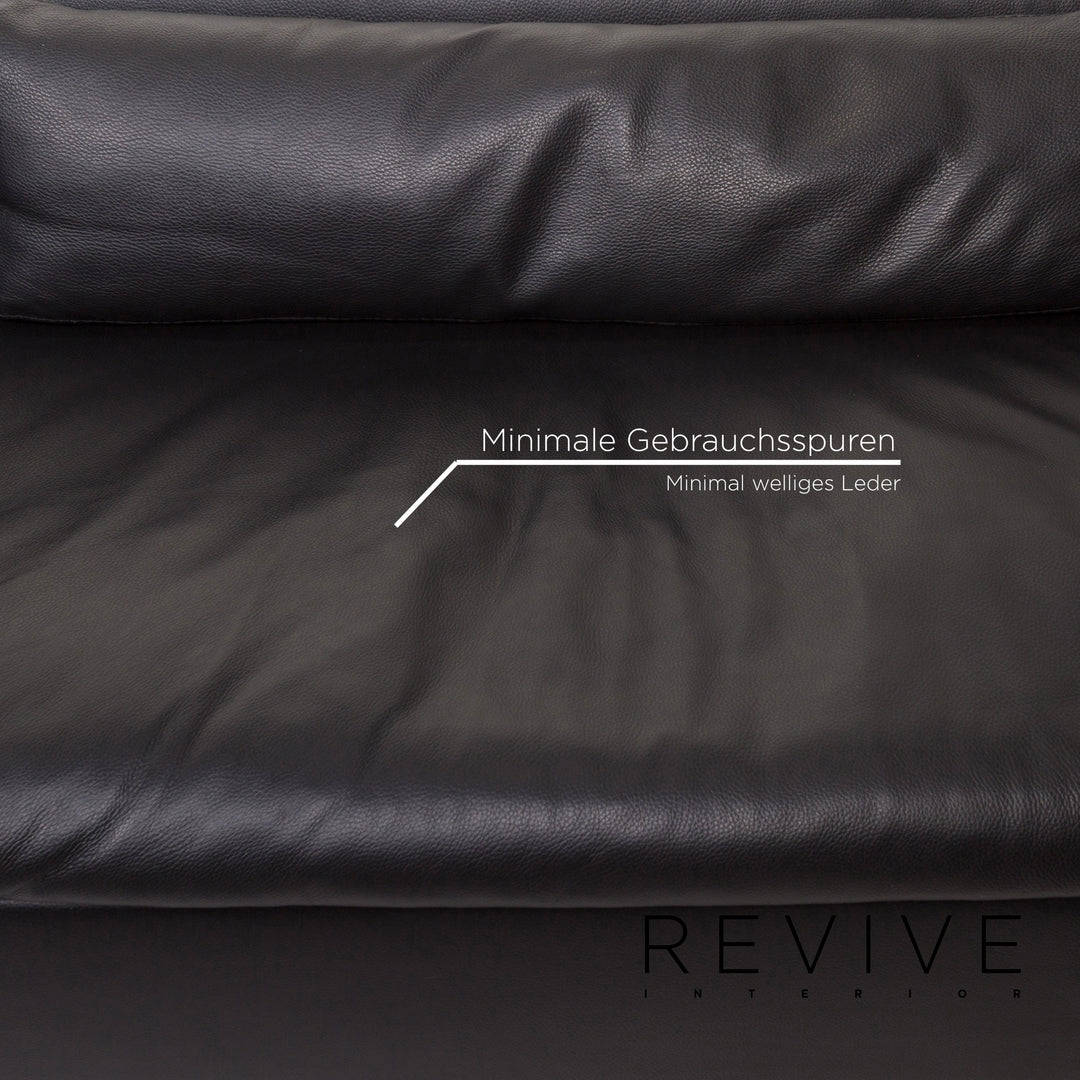 Who's Perfect Boston Leather Corner Sofa Black Sofa Function Couch #13516