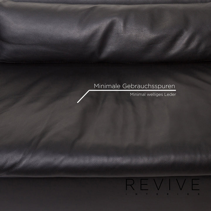 Who's Perfect Boston Leather Corner Sofa Black Sofa Function Couch #13516