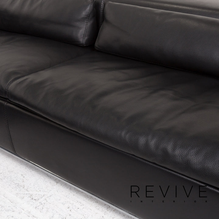 Who's Perfect Boston Leather Corner Sofa Black Sofa Function Couch #13516