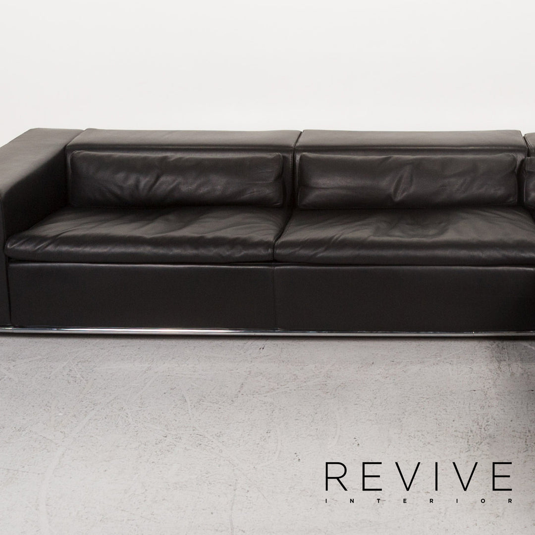 Who's Perfect Boston Leather Corner Sofa Black Sofa Function Couch #13516