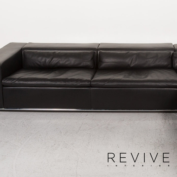 Who's Perfect Boston Leather Corner Sofa Black Sofa Function Couch #13516