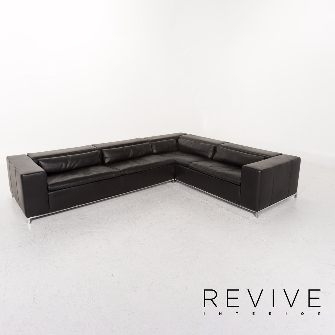 Who's Perfect Boston Leather Corner Sofa Black Sofa Function Couch #13516