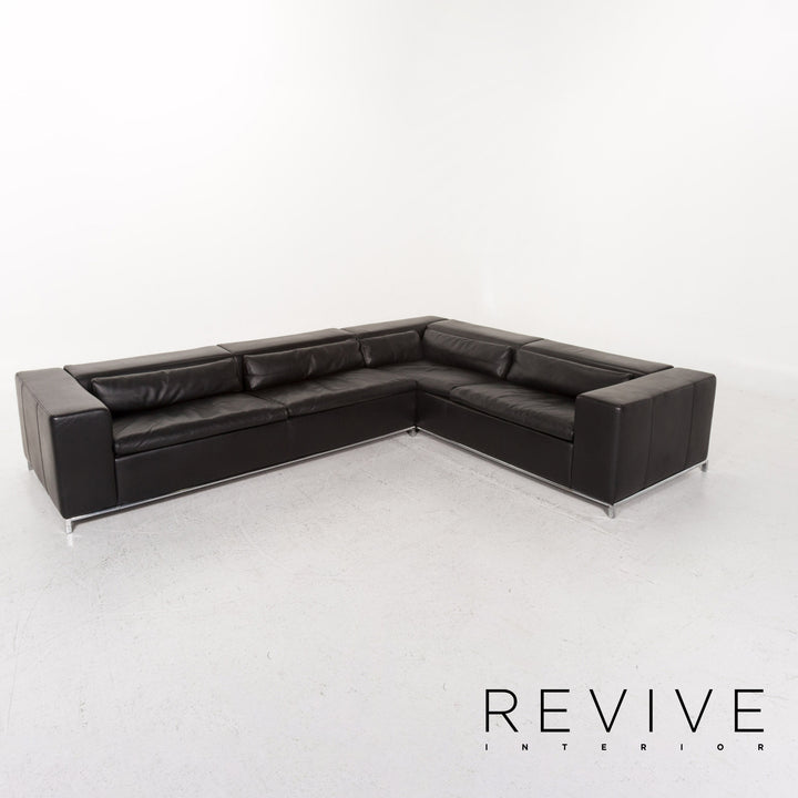 Who's Perfect Boston Leather Corner Sofa Black Sofa Function Couch #13516