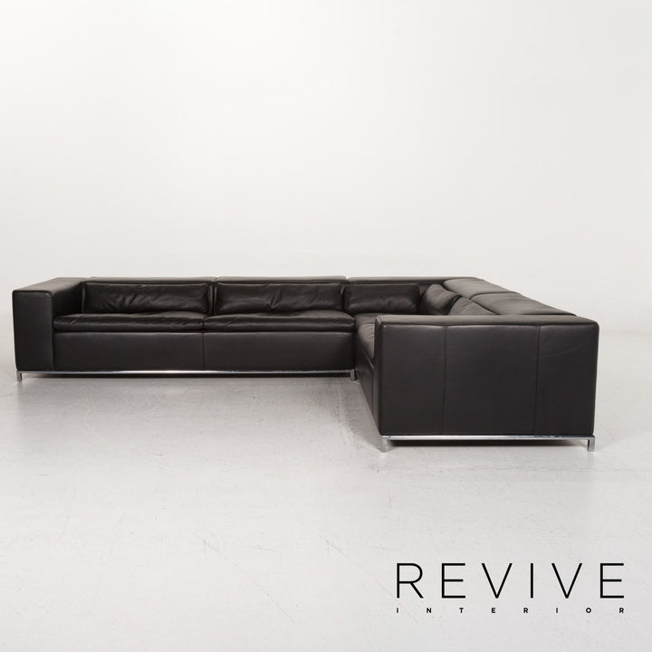 Who's Perfect Boston Leather Corner Sofa Black Sofa Function Couch #13516