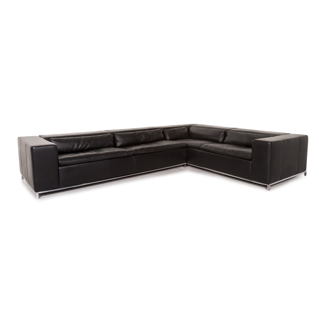 Who's Perfect Boston Leather Corner Sofa Black Sofa Function Couch #13516