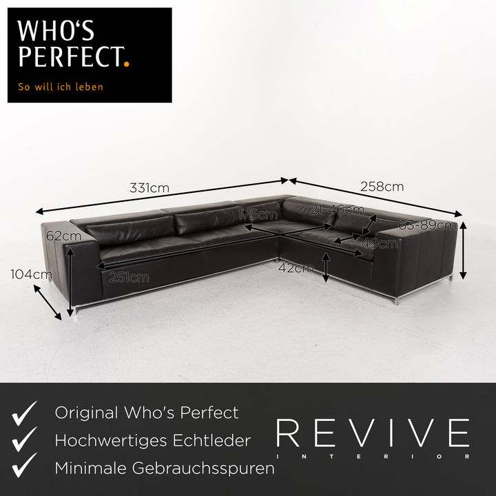 Who's Perfect Boston Leather Corner Sofa Black Sofa Function Couch #13516