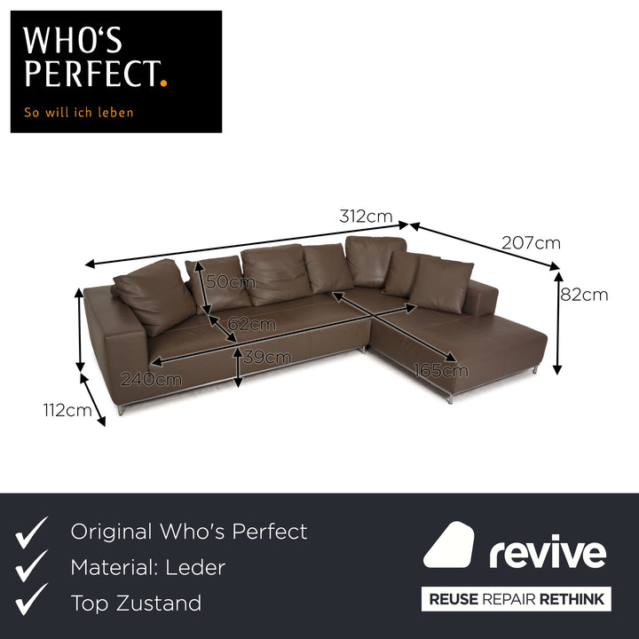 Who's Perfect Granada Leather Corner Sofa Gray Taupe Sofa Couch