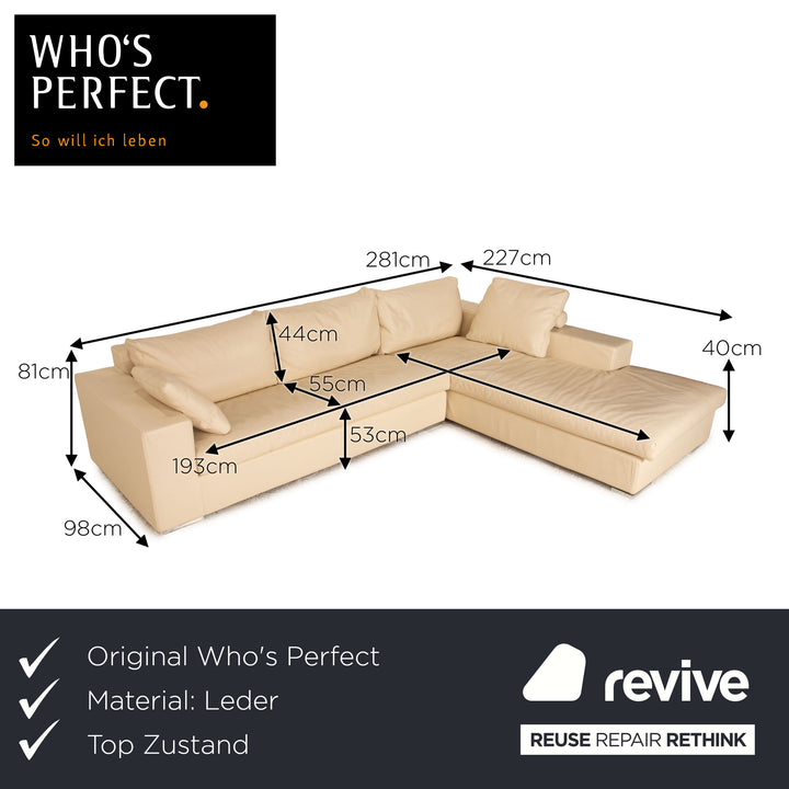 Who's Perfect Halma Leder Ecksofa Creme Sofa Couch Recamiere rechts
